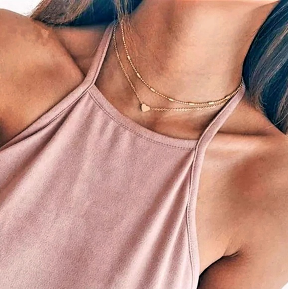 gold double layer multi choker heart pendants Jewelry - Double Layer Choker Heart Pendant Gold Color